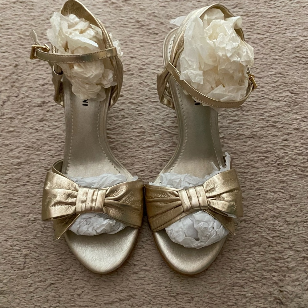 Gold Gianni Bini Strappy Bow Heels